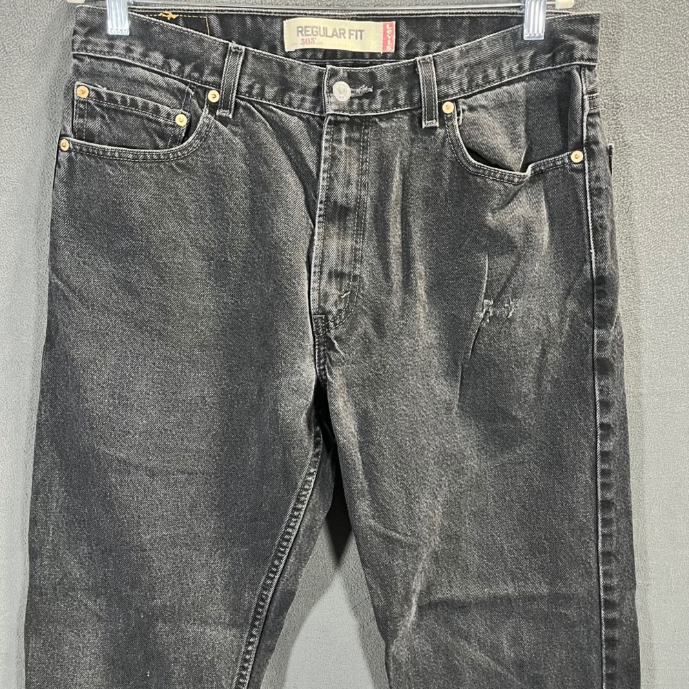 Levis 505 Regular Fit Jeans Mens 36x30 Faded Black Straight Leg Denim Cotton
